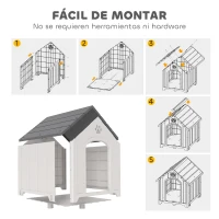 PawHut Caseta para Perros Exterior Casa para Perros Grandes de Plástico con 2 Ventanas Base Elevada Estacas Gris(m-7)