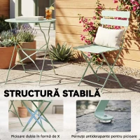 Outsunny Set Grădină Bistro: Masă Rotundă și Scaune Pliabile pentru 2, Verde Deschis.(m-8)