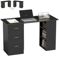 HOMCOM Computer Desk with Drawers, Home Office Desk, Writing Table, PC Workstation with 3 Storage Shelves for Working, Study, 120 x 49 x 72 cm, Black(m-10)
