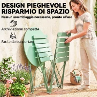 Outsunny Bistrò Set Giardino: Tavolo Rotondo e Sedie Pieghevoli per 2, Verde Chiaro.(m-6)