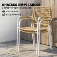 Outsunny Lot de 2 Chaises de Jardin Empilables en Résine Tressée avec Accoudoirs et Dossier, 55x57x82cm, Jaune(m-5)