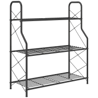Outsunny 3-Tier Metal Plant Stand, Heavy Duty Ladder Shelf Potted Plants Display Rack, Indoor Outdoor Flower Pot Holder