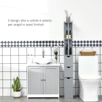 HOMCOM Mobile Colonna Bagno con Ripiani Aperti e Cassetti, in Legno, 15x33x136.8 cm, Grigio(m-5)