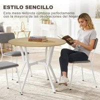 HOMCOM Mesa de Comedor Redonda para 2 Personas Mesa de Cocina Industrial Patas Curvadas de Acero 90x90x76 cm Natural y Blanco(m-4)