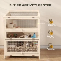 PawHut Klatka dla chomików z drewna, 3 poziomy, domek, huśtawki, rampy, poidła, 68 x 61,5 x 90 cm, drewno naturalne(m-4)