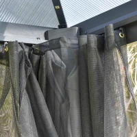 Outsunny 3 x 3(m) Hardtop Gazebo Canopy with Polycarbonate Roof, Aluminium Frame, Permanent Pavilion Garden Gazebo with Netting and Curtains for Patio, Deck, Dark Grey(m-10)