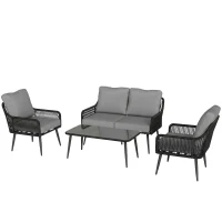 Outsunny Rattan Garden Furniture Set, 4 Piece Outdoor Patio Furniture with Tempered Glass Table and Chairs, Indoor Balcony Conservatory Set(m-11)