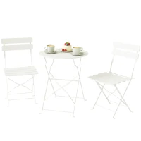 Outsunny Conjunto de Jardín Plegable con 2 Sillas Plegables Mesa Redonda Estructura Metálica Electrofórica para Balcón Crema(m-11)