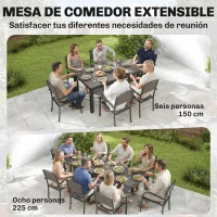Outsunny Conjunto de Mesa y Sillas Jardín con Mesa Extensible Marco de Aluminio 8 Sillas y Tablero de Lamas de Madera Plástica(m-4)