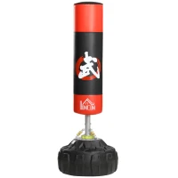 HOMCOM Sac de frappe boxe autoportant punching ball Ø 60 x 180 cm ventouses antidérapantes amortisseurs noir rouge(m-1)