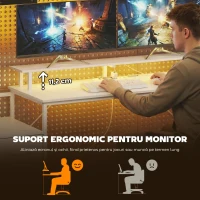 HOMCOM Birou Gaming cu Suport CPU Reglabil Reversibil și LED, 147x47 cm, Stație de Încărcare, Suport Monitor, 3 Sertare din Material Textil, pentru Acasă, Birou sau Studio, Alb(m-7)