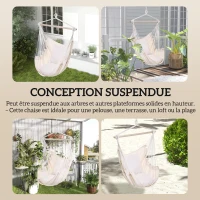 Outsunny Fauteuil suspendu extérieur chaise hamac avec 2 coussins, intérieur et extérieur, en tissu coton mélangé, crème(m-6)