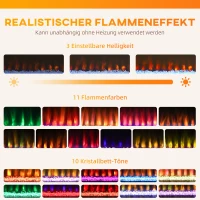 HOMCOM Elektro-Kamin mit 11 Flammenfarben, 10 Kristallbett-Farben, 1000W/2000W, Fernbedienung, vielseitig einsetzbar, Weiß(m-4)