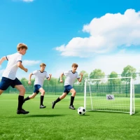 HOMCOM But de football - cage de foot - but d'entrainement dim. 186L x 62l x 123H cm - châssis métal filet PE - piquets & outil inclus - blanc(m-10)