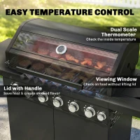 Outsunny 6+1 Burner Gas BBQ Grill, Outdoor Barbecue Trolley with Wheels, Warming Rack, Thermometer, Bottle Opener, Black(m-6)