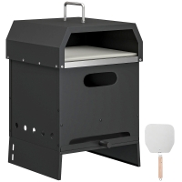 Outsunny Forno de Pizza 3 em 1 para Exterior Forno de Pizza a Lenha 2 Camadas com Pedra para Pizza Alças Pá de Pizza