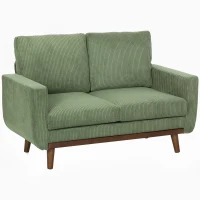 HOMCOM Sofá 2 lugares, 134 cm em cotelê com molas ensacadas, encosto grosso, detalhe em ripas de madeira, Verde(m-7)