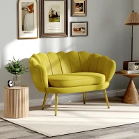 HOMCOM Canapea Modernă de 2 Locuri cu Brațe și Șezut Căptușit, pentru Dormitor și Sufragerie, 130x77x77 cm, Galben(m-8)