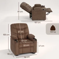 HOMCOM Electric Massage Recliner Armchair with Vibration, Heat, Whisper-Quiet Motor, Memory Function, Fleece Power Reclining Chair with Spring Pack, USB Port, Footrest, Side Pocket, Cup Holders, Brown(m-3)
