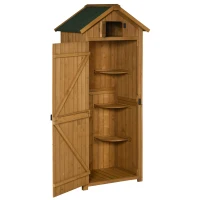 Outsunny Garden Shed Vertical Utility 3 Shelves Shed Wood Outdoor Garden Tool Storage Unit Storage Cabinet, 77 x 54.2 x 179cm - Natural(m-11)