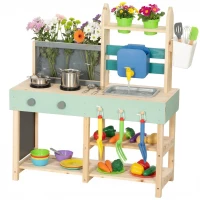 AIYAPLAY Mud Kitchen with Working Faucet, Kids Play Kitchen with Flower Pots, Kitchen Accessories, Planting Tools, Blue(m-10)