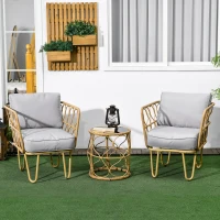 Outsunny Ensemble salon de jardin en résine tressée 3 pièces 2 fauteuils + 1 table basse ronde coussins inclus(m-10)