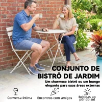 Outsunny Conjunto de Jardim Dobrável com 2 Cadeiras Dobráveis Mesa Redonda Estrutura Metálica Eletroforética para Varanda Creme(m-5)