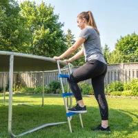SPORTNOW Trampoline Ladder, 3-Steps with Horizontal Wide Steps, Universal Hook, Galvanised Steel Frame, 150kg Load Capacity(m-7)