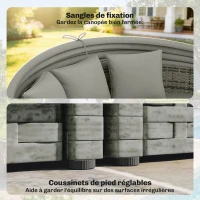 Outsunny Bain de soleil rond, lit de jardin extérieur modulable 3 PSC en résine tressée avec auvent rétractable, gris clair(m-7)