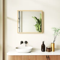 HOMCOM Miroir mural carré 50 x 50 cm, cadre en bois naturel, idéal pour la salle de bain, salon ou chambre(m-2)