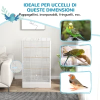 PawHut Gabbia per Uccelli con Vassoio Estraibile e Posatoi, Voliera per Pappagalli, 61x36.5x98 cm, Bianco(m-6)