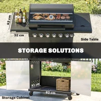 Outsunny 6+1 Burner Gas BBQ Grill, Outdoor Barbecue Trolley with Wheels, Warming Rack, Thermometer, Bottle Opener, Black(m-7)