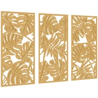 HOMCOM Ensemble de 3 Décorations Murales en Bois 3D, 40 x 80 cm, Feuilles Tropicales, Effet Bois Naturel(m-1)