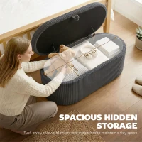 HOMCOM Storage Ottoman, Corduroy Upholstered Ottoman Storage Box with Padded Seat, 105 x 51 x 49 cm, Dark Grey(m-4)