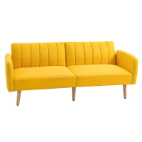 HOMCOM Sofá Cama de 2 Lugares com Encosto Ajustável em 3 Posições Apoio para os Braços Desmontável e Pés de Madeira Sofá Duplo Moderno para Sala de Estar Escritório 173x75x73cm Amarelo(m-12)