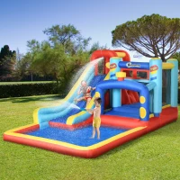 Outsunny Castelo Insuflável com Inflador Escorrega Trampolim Piscina Bolsa de Transporte 435x245x200cm Multicolorido(m-9)