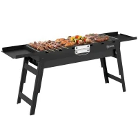 Outsunny Portable BBQ Grill, Foldable Charcoal Grill for Camping and Picnics with 2 Side Shelves and Handle, Black(m-10)