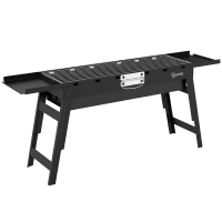 Outsunny Portable BBQ Grill, Foldable Charcoal Grill for Camping and Picnics with 2 Side Shelves and Handle, Black