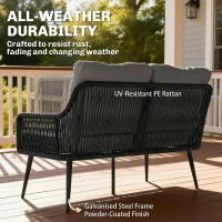 Outsunny Rattan Garden Furniture Set, 4 Piece Outdoor Patio Furniture with Tempered Glass Table and Chairs, Indoor Balcony Conservatory Set(m-6)