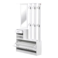 HOMCOM Mobila de Hol Moderna Garderoba Set Cuier, Oglinda si Dulap Pantofi 3 in 1, in Lemn Alb(m-15)