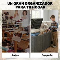 Outsunny Arcón Exterior Capacidad 440L de Resina Resistente al Agua y a los Rayos UV con Tapa Bloqueable Barras de Gas Café(m-4)