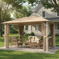 Outsunny Gartenpavillon Pavillon Stabile Metallkonstruktion 60 mm UV-Schutz 50+ und 10 Ablauföffnungen 394x294x255cm Khaki(m-6)
