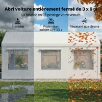 Outsunny Abri de Voiture Tente de Garage Protection UV30+ Hauteur Réglable 6 Fenêtres et Moustiquaire 3x6m Blanc(m-5)