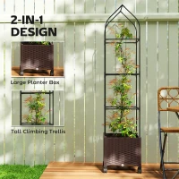 Outsunny Raised Garden Bed with Trellis, Tomato Cage with Lockable Wheels, Self Watering Planter Box with Drainage Holes, Brown(m-4)