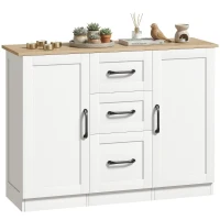 HOMCOM Buffet salon, meuble de rangement avec 2 portes à fermeture douce et 3 tiroirs, 110x35x80,4cm, blanc et bois naturel(m-7)
