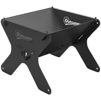 Outsunny 2-In-1 Portable BBQ Grill and Camping Fire Pit, Tabletop Charcoal Barbecue Grill with Gripper, Gloves and Carry Bag(m-1)