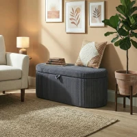 HOMCOM Storage Ottoman, Corduroy Upholstered Ottoman Storage Box with Padded Seat, 105 x 51 x 49 cm, Dark Grey(m-8)