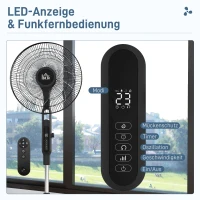 HOMCOM Standventilator leise mit Fernbedienung, 3 Modi, 28 Geschwindigkeiten, Mückenschutz & Oszillation, Schwarz(m-6)