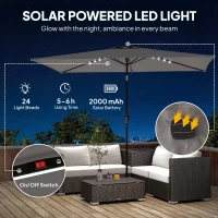 Outsunny 3 x 2 m Garden Parasol Umbrella with LED Solar Light, Parasol Cover, Outdoor Market Patio Umbrella, Dark Grey(m-4)