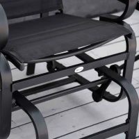 Outsunny 3 Pieces Garden Gliding Chair Set, Metal Frame 2 Single Armchair Swing Seater and 1 Glass Top Coffee Table w/ Breath Mesh Fabric Seat, Black(m-10)